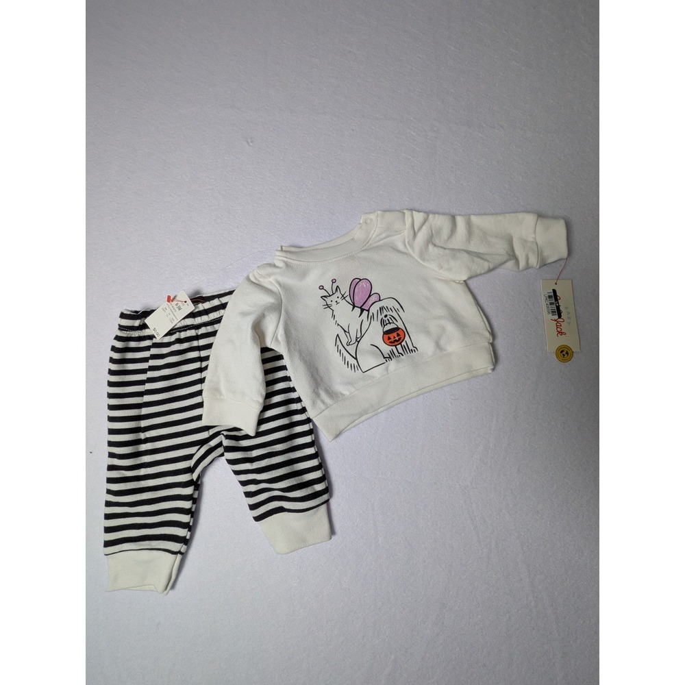 Cat & Jack Baby Halloween t Set Cat Dog‎ Pumpkin Sweatshirt Striped Pants 0-3M